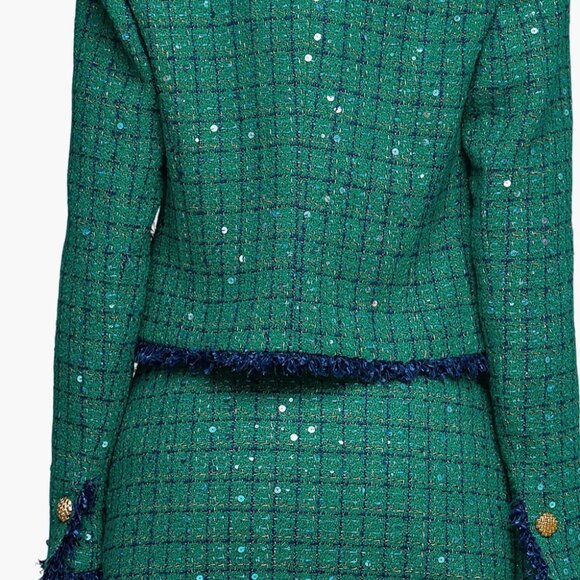 NWT Endless Rose Premium Green Navy Tweed Sequin Cropped Blazer Jacket Sz S - Picture 4 of 7